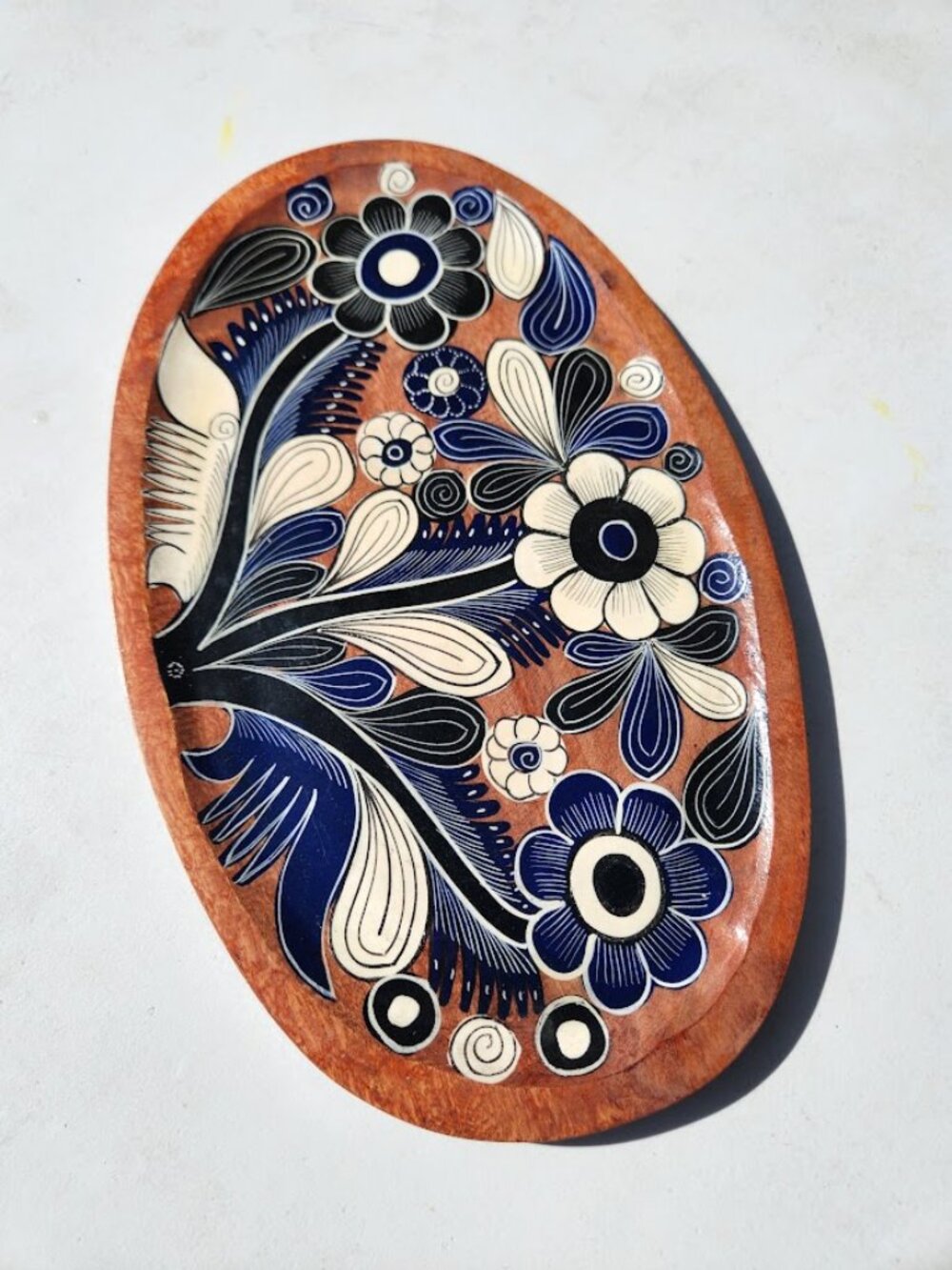 Mexican Folk Art Lacquerware Bateas Tray Decor Mexico Artist Signed Floral Moti